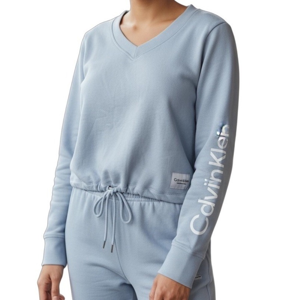 Calvin Klein Performance Blue V-Neck Sweatshirt‎ XL Long Sleeve Drawstring Hem